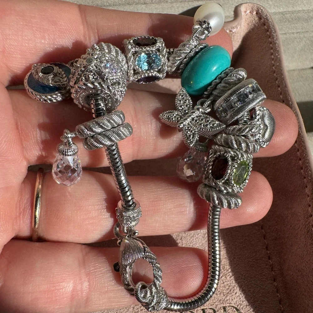 Judith Ripka Sterling Silver Charm bracelet with 13 charms and spacers - Picture 13 of 15